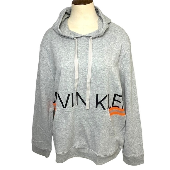 𝅺NWT Calvin Klein Gray Cozy Sweater Soft Sleepwear Lounge Hooded Slouchy Shirt M - Picture 1 of 13